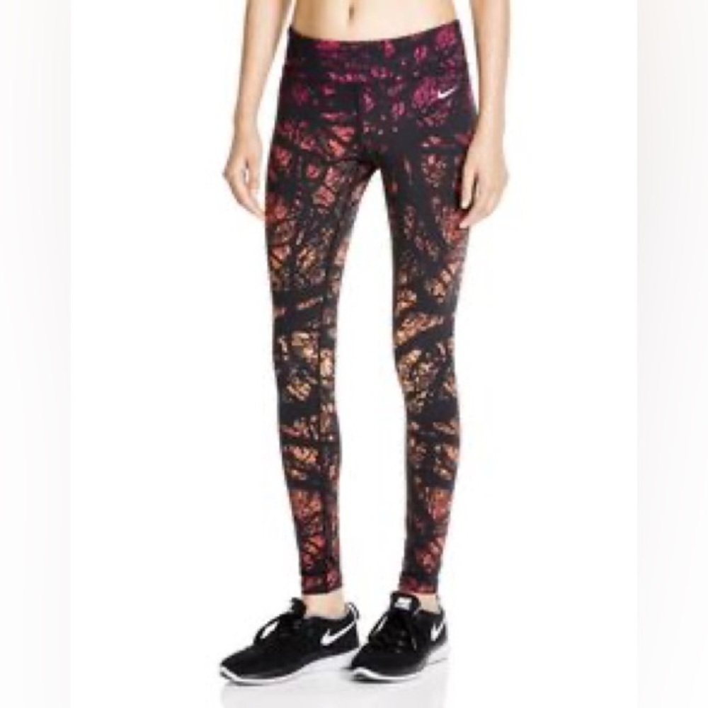 Nike Engineered  Running Tight Leggings Printed Design Black Red Orange XS